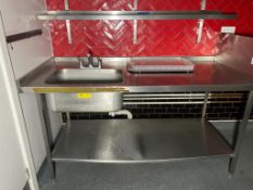 1 x Stainless Steel Corner Prep Bench With Large Sink Bowl, Mixer Taps and Undershelf