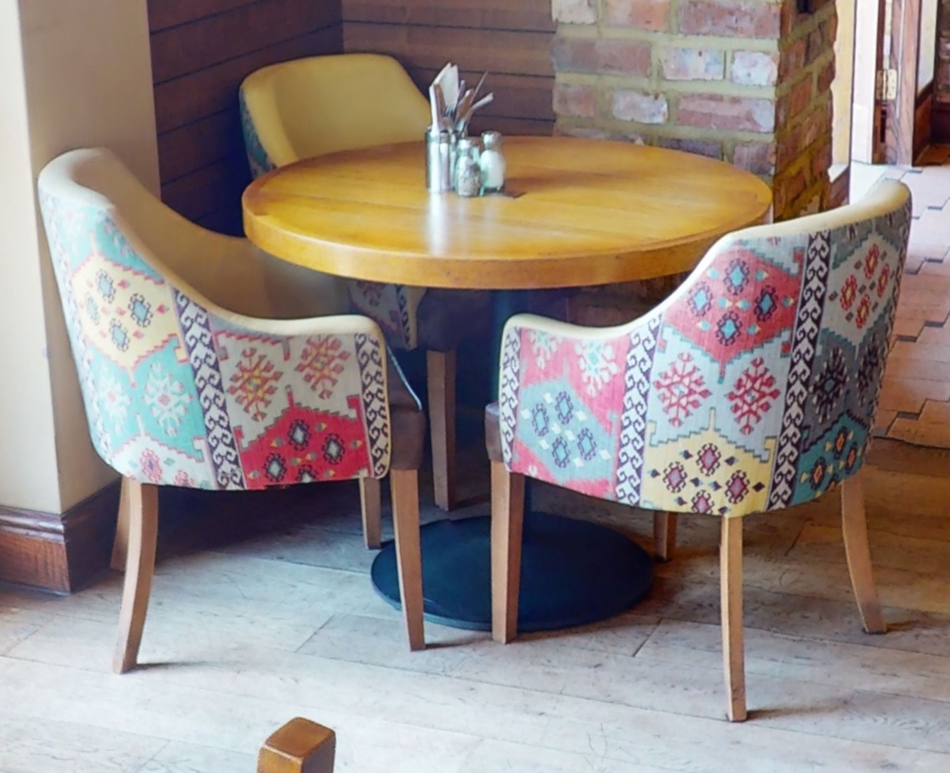 3 x Tub Chairs From Mexican Themed Restaurant - Features Brown & Yellow Faux Leather Upholstery With - Image 3 of 4