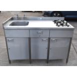 1 x Commercial Kitchen Stainless Steel Workstation - Features Siemens Two Burner Hob, Cupboard