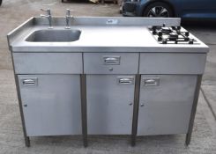 1 x Commercial Kitchen Stainless Steel Workstation - Features Siemens Two Burner Hob, Cupboard