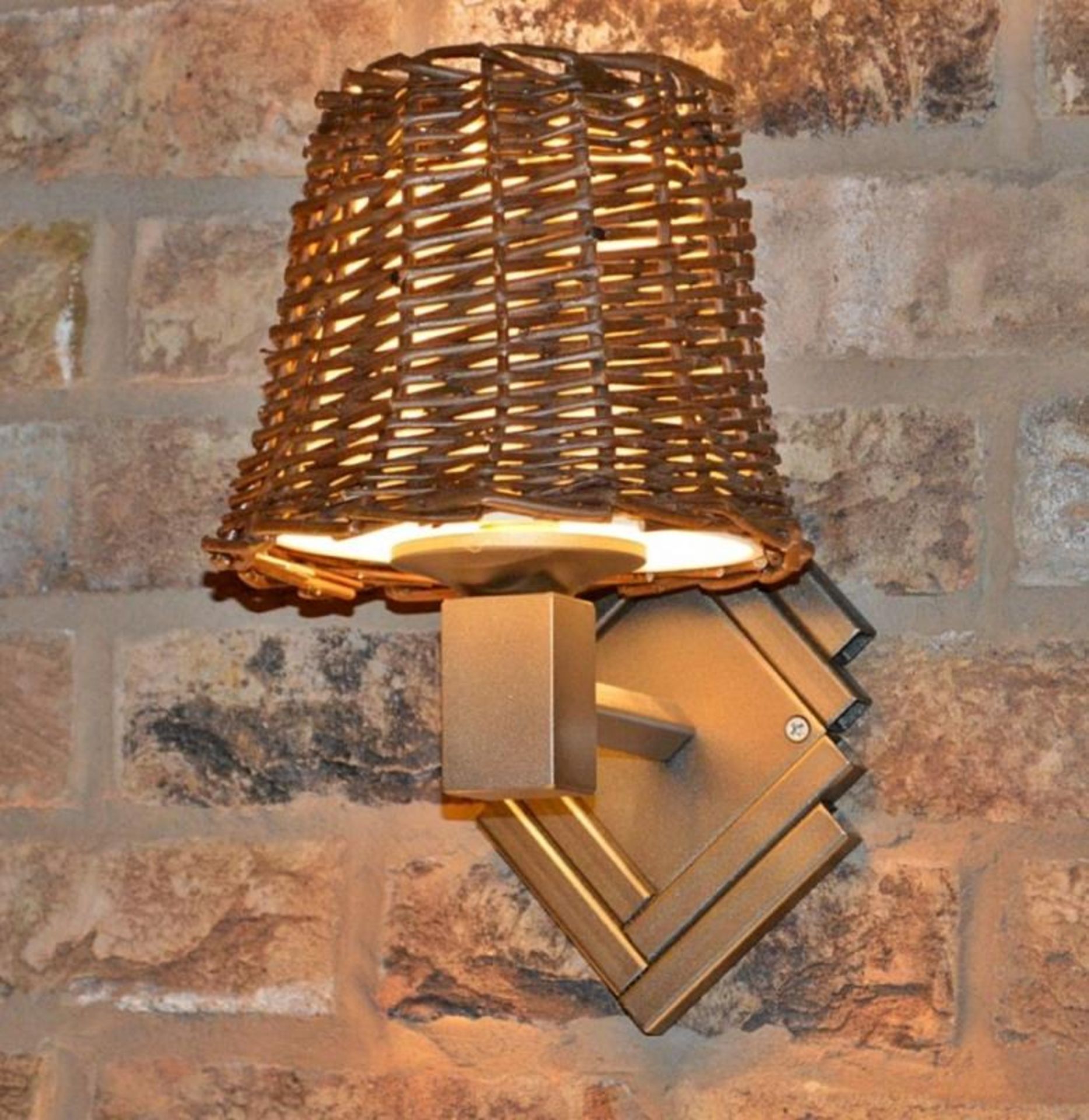 8 x Wall Sconce Lights Featuring Diamond Shaped Wall Mounts and Wicker Shades - Image 4 of 5