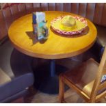 1 x Large Circular Restaurant Dining Table With Cast Iron Base and Wood Panelled Design Top With