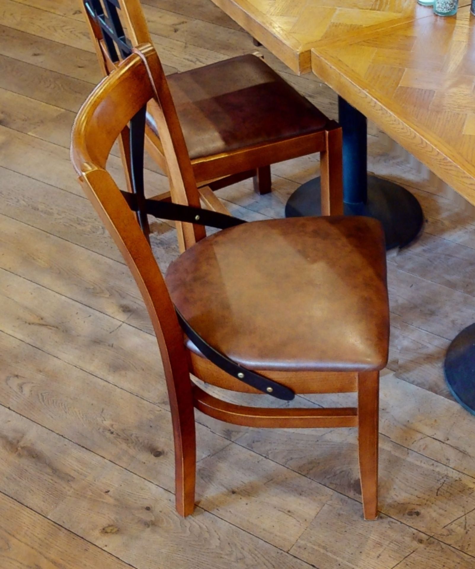 7 x Restaurant Dining Chairs With Metal Crossbacks and Faux Leather Brown Seat Pads - Approx - Image 3 of 4