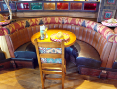 1 x Restaurant C Shape Seating Booth - Features Brown Faux Leather Seat Pads and Light Brown