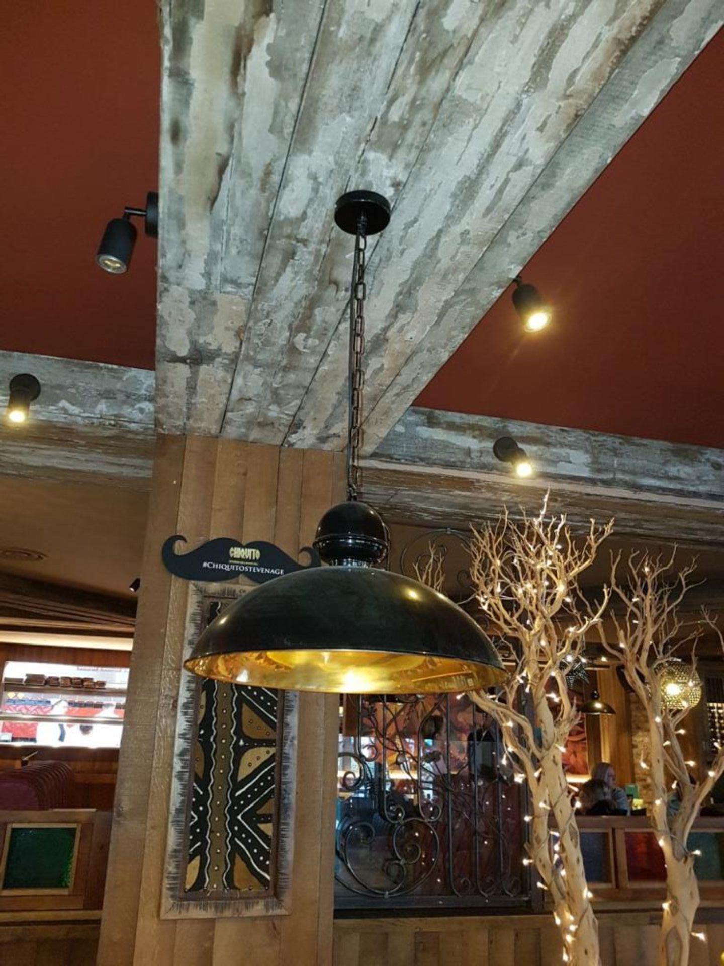 5 x Industrial Style Black Ceiling Pendant Dome Lights - Black Finish With Coloured Inner - Long - Image 3 of 9