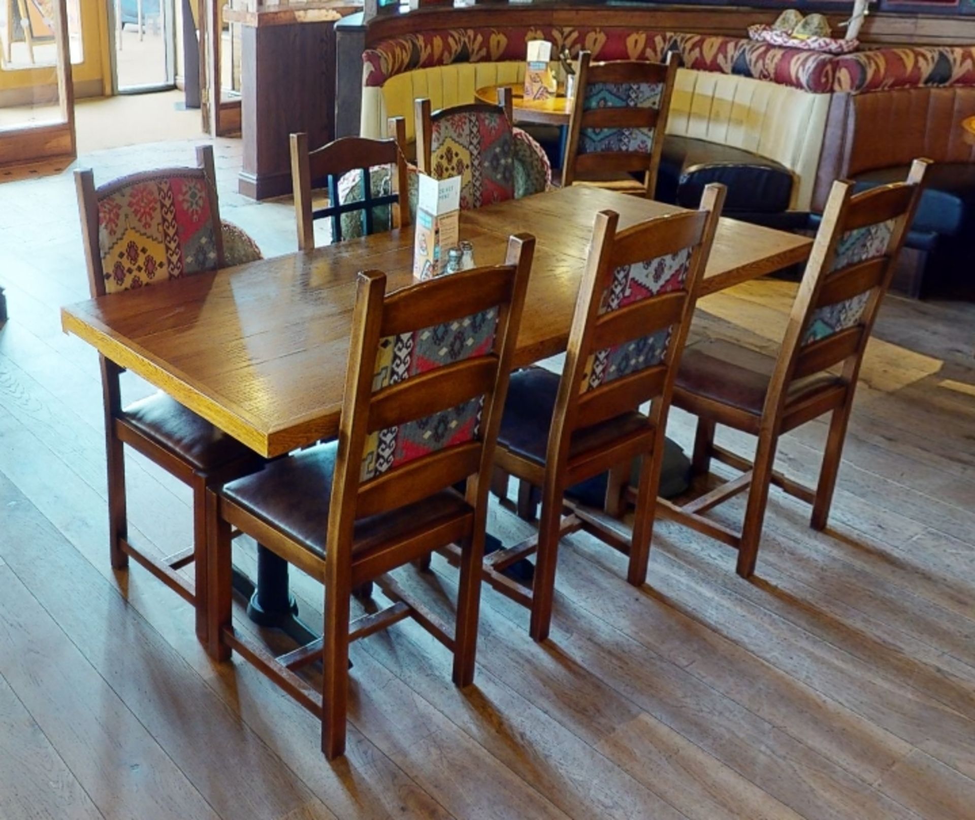 15 x Restaurant High Back Dining Chairs With Faux Leather Brown Seat Pads and Mexican Inspired - Image 8 of 11