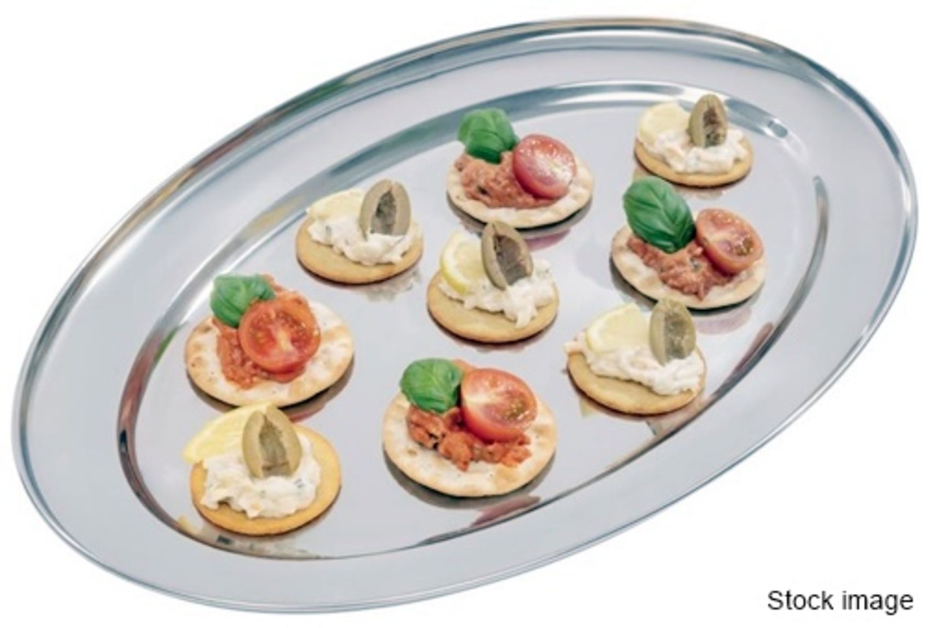 50 x Stainless Steel Oval Restaurant Serving Tray Platters - Dimensions (approx): 45 x 29cm -