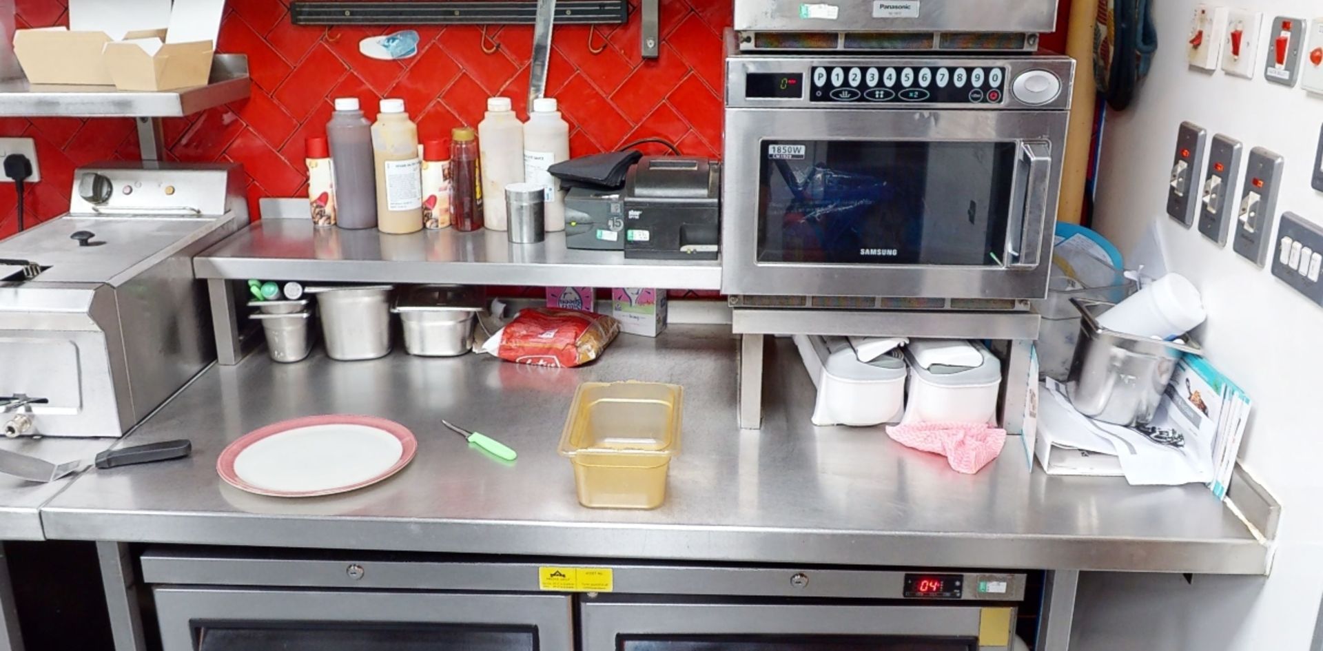 1 x Stainless Steel Prep Bench Featuring Raised Microwave Appliance Shelf - Image 3 of 3