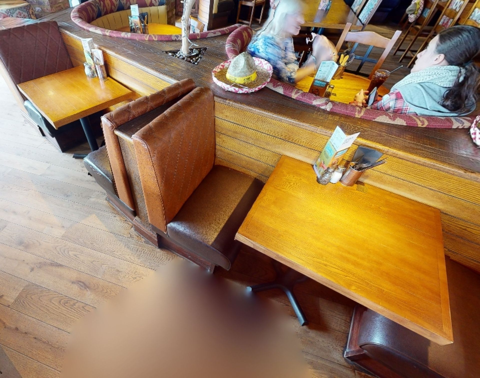 2 x Two Seater Restaurant Dining Tables With Cast Iron Bases and Wood Panelled Design Tops With - Image 2 of 6