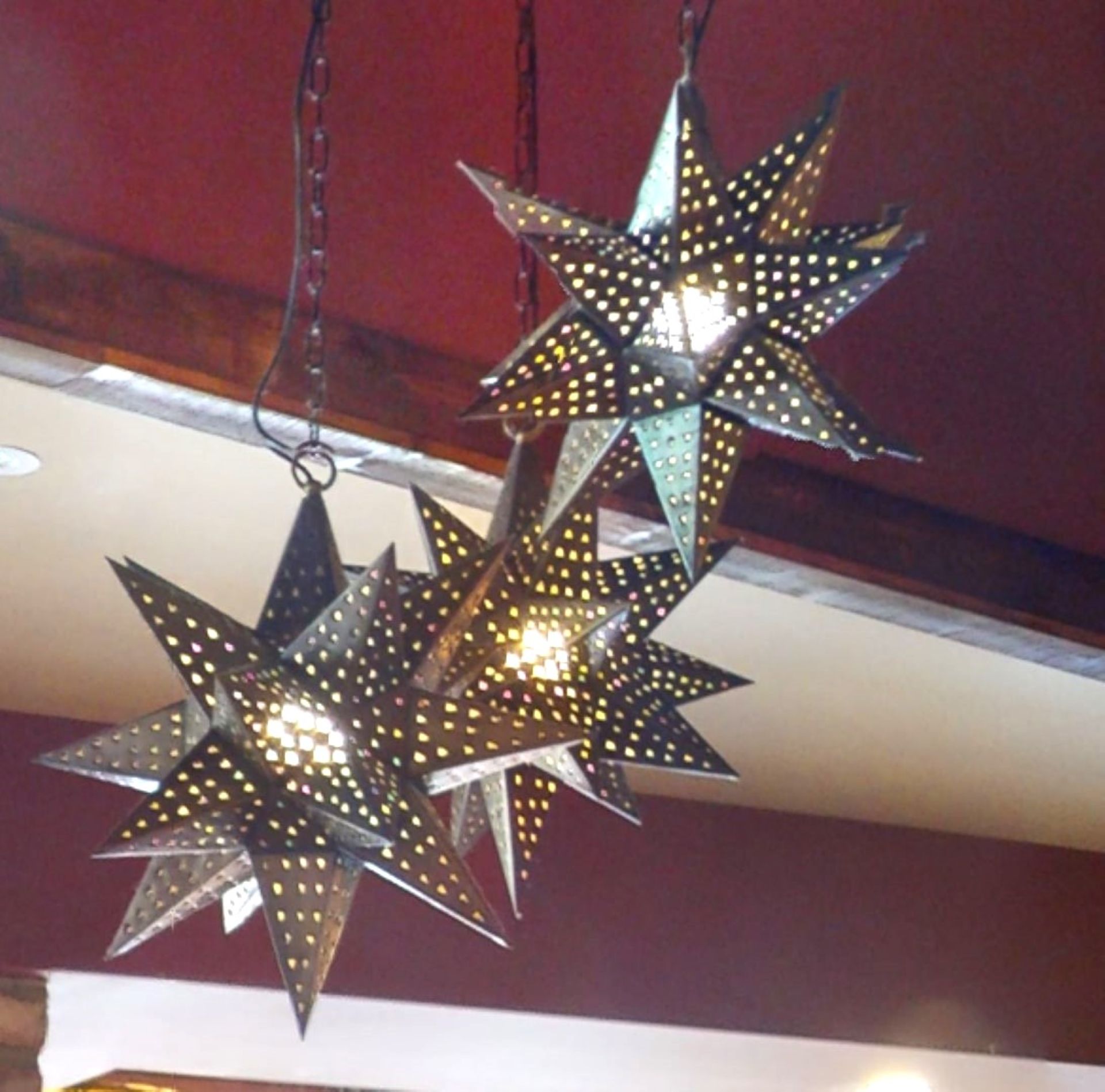 1 x Set of Three Perforated Mexican Star Pendant Lights - Image 9 of 15