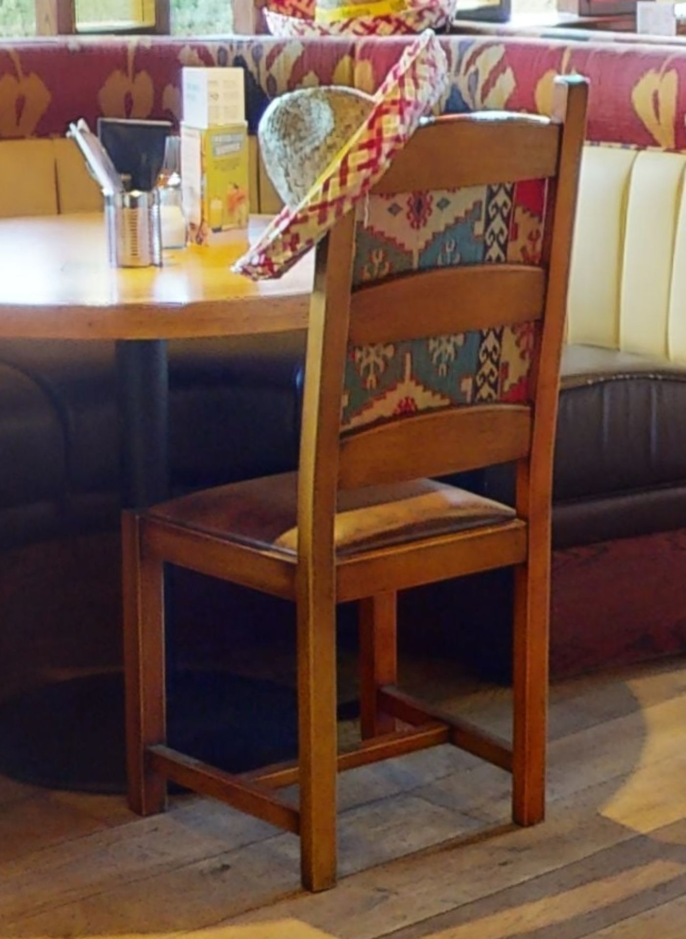 15 x Restaurant High Back Dining Chairs With Faux Leather Brown Seat Pads and Mexican Inspired - Image 6 of 11