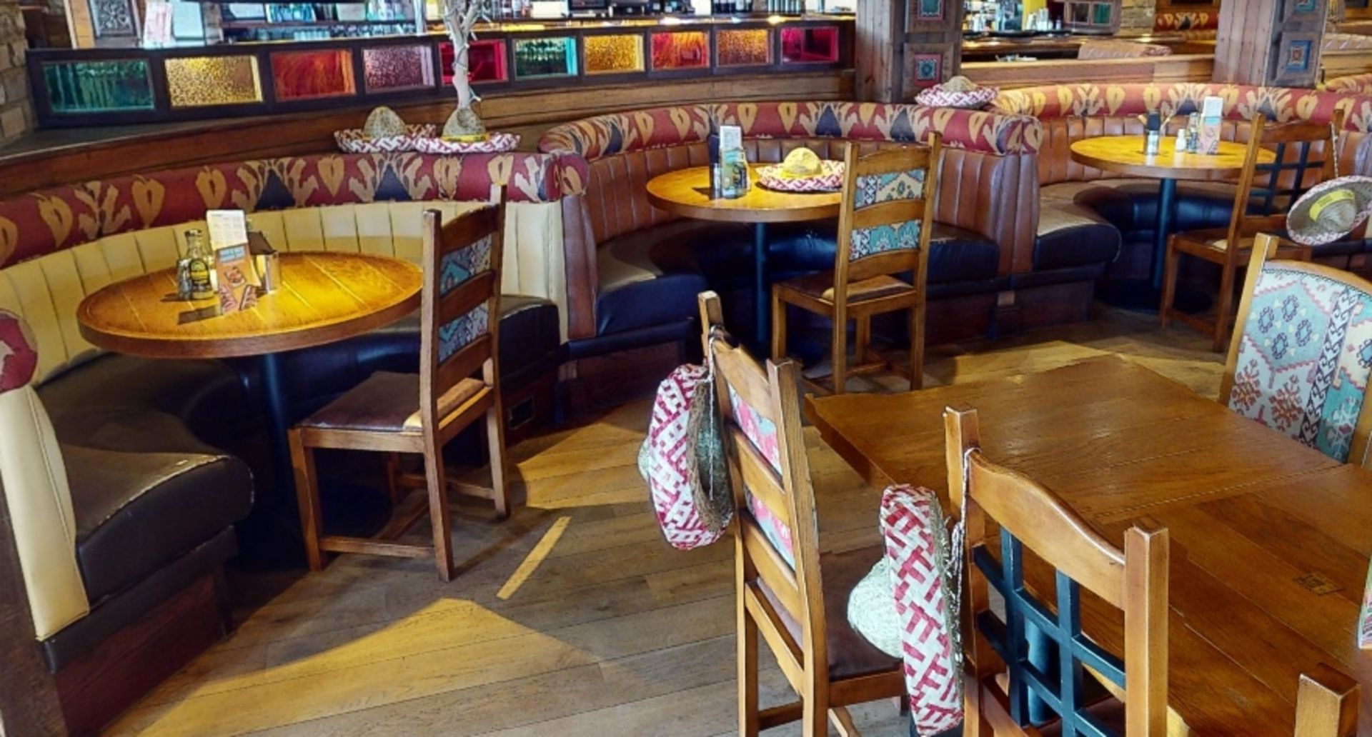 1 x Large Circular Restaurant Dining Table With Cast Iron Base and Wood Panelled Design Top With - Image 2 of 5