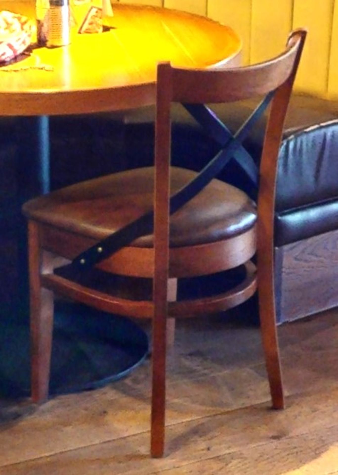 7 x Restaurant Dining Chairs With Metal Crossbacks and Faux Leather Brown Seat Pads - Approx - Image 4 of 4