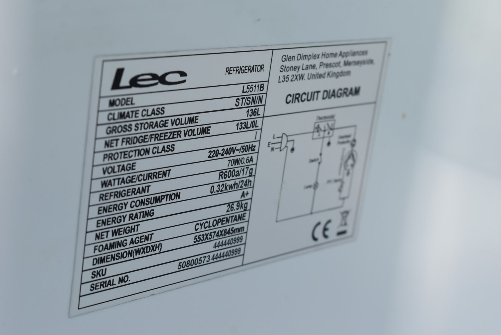 1 x LEC Undercounter Fridge in Black - Recently Removed From a Dark Kitchen Environment - Ref: DK112 - Image 2 of 3