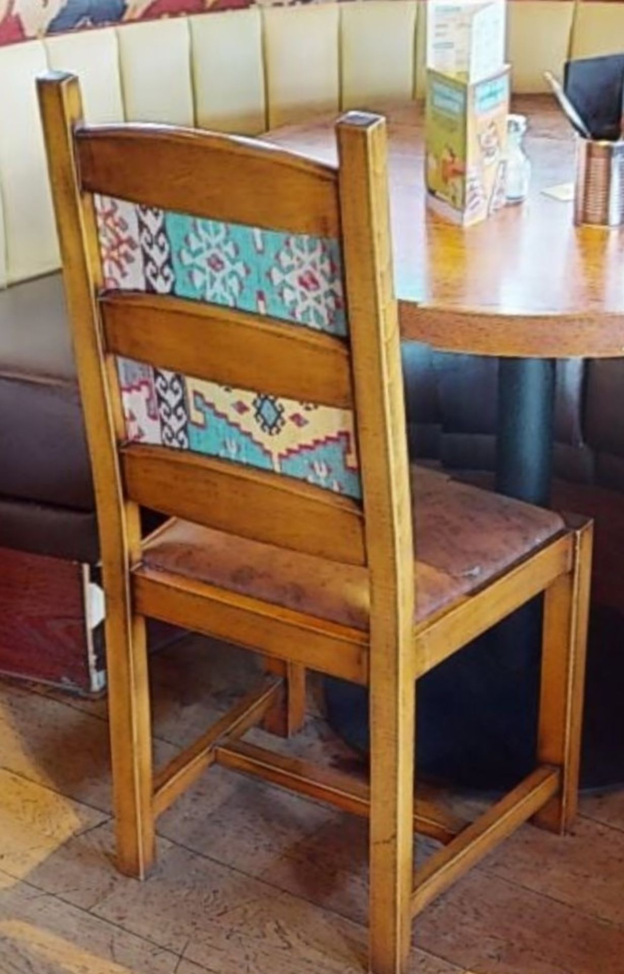 15 x Restaurant High Back Dining Chairs With Faux Leather Brown Seat Pads and Mexican Inspired - Image 7 of 11
