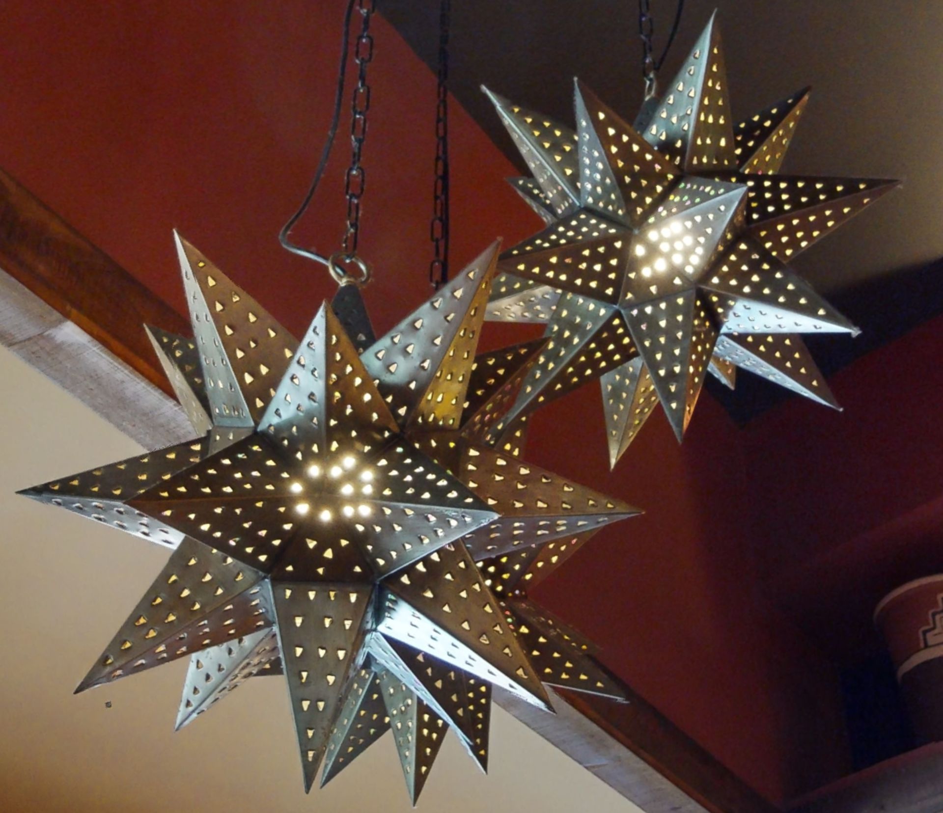 1 x Set of Three Perforated Mexican Star Pendant Lights - Image 5 of 15