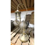 1 x Large Swan Neck Brass Table Lamp With Cage Light and Inline On/Off Switch - Height 73cms
