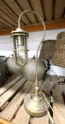 1 x Large Swan Neck Brass Table Lamp With Cage Light and Inline On/Off Switch - Height 73cms