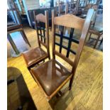 10 x Restaurant High Back Dining Chairs With Faux Leather Brown Seat Pads and Lattice Backs - Approx