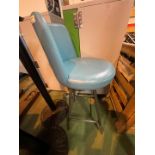 4 x Bar Stools With Blue Leather Upholstery and Metal Bases With Footrests - Dimensions: H76/104