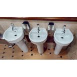 3 x Ideal Standard Contemporary Sink Basins With  Pedestals and Chrome Push Button Mixer Taps