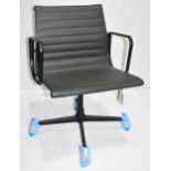 1 x VITRA / EAMES 'EA 108 Aluminium' Designer Soft Leather Upholstered Office Swivel Armchair -