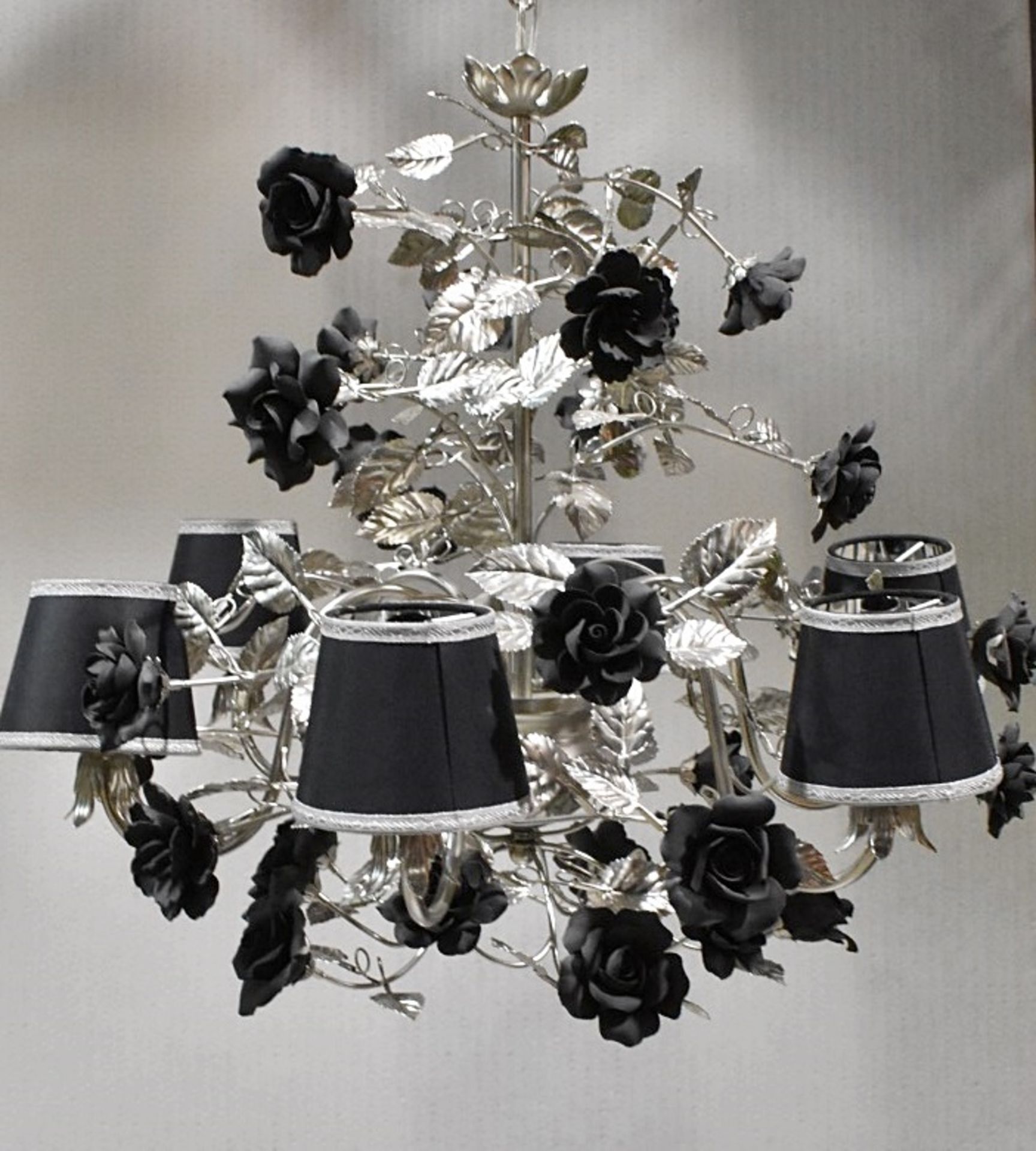 1 x VILLARI Opulent Platinum Plated 6-Arm Luxury Chandelier With Porcelain Decoration - RRP £12,000 - Image 6 of 17