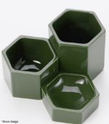 Set of 3 x VITRA Hexagonal Designer Ceramic Containers / Desk Tidy In Green - Original Price £129.00