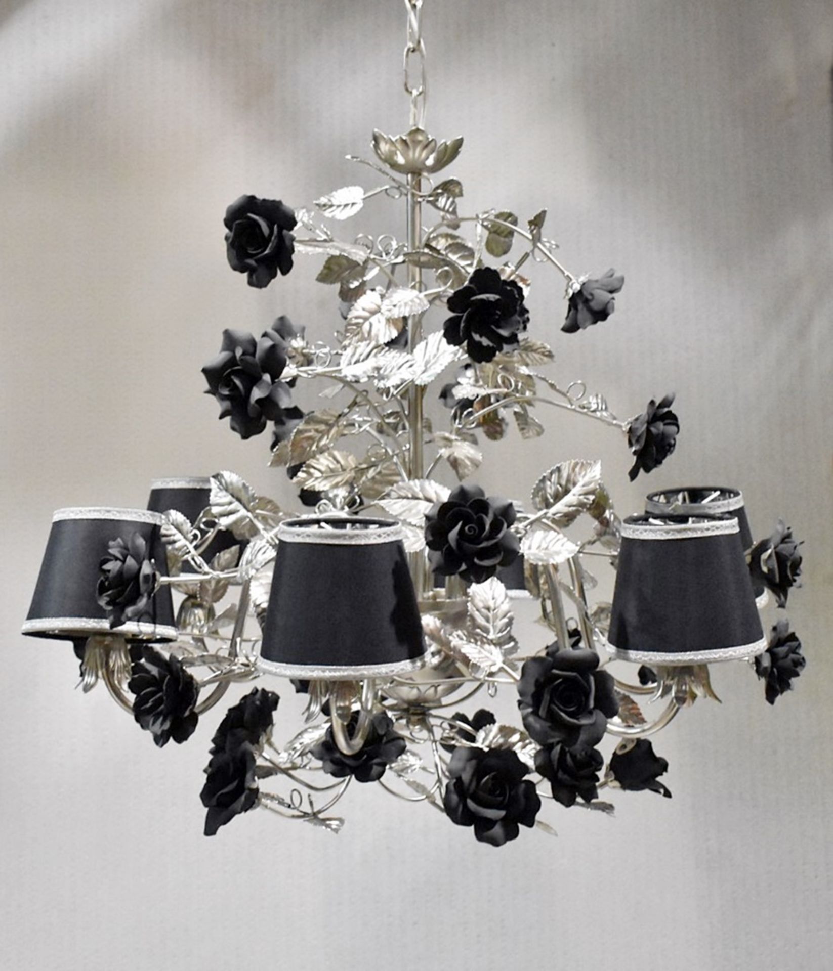 1 x VILLARI Opulent Platinum Plated 6-Arm Luxury Chandelier With Porcelain Decoration - RRP £12,000 - Image 2 of 17