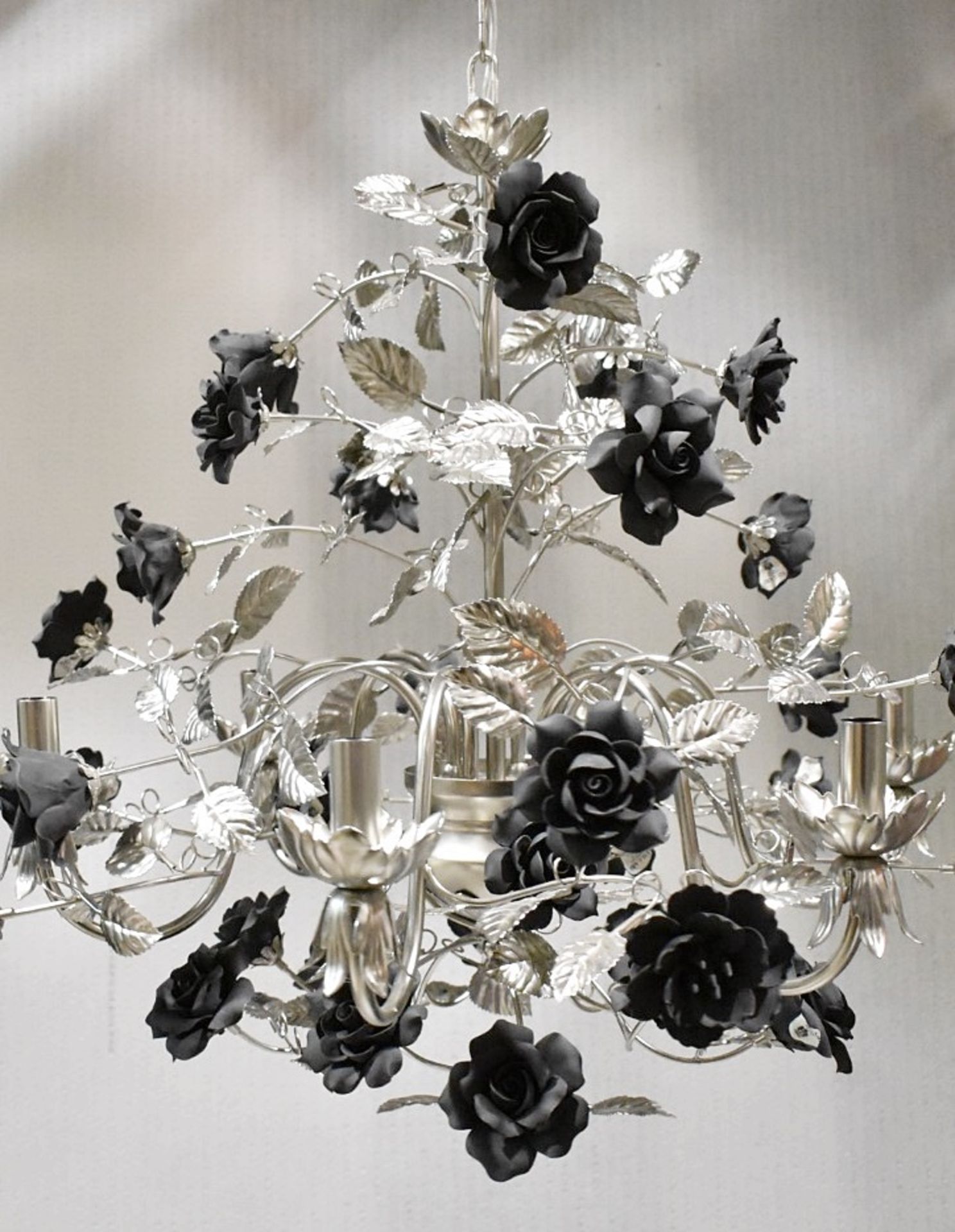 1 x VILLARI Opulent Platinum Plated 6-Arm Luxury Chandelier With Porcelain Decoration - RRP £12,000 - Image 16 of 17