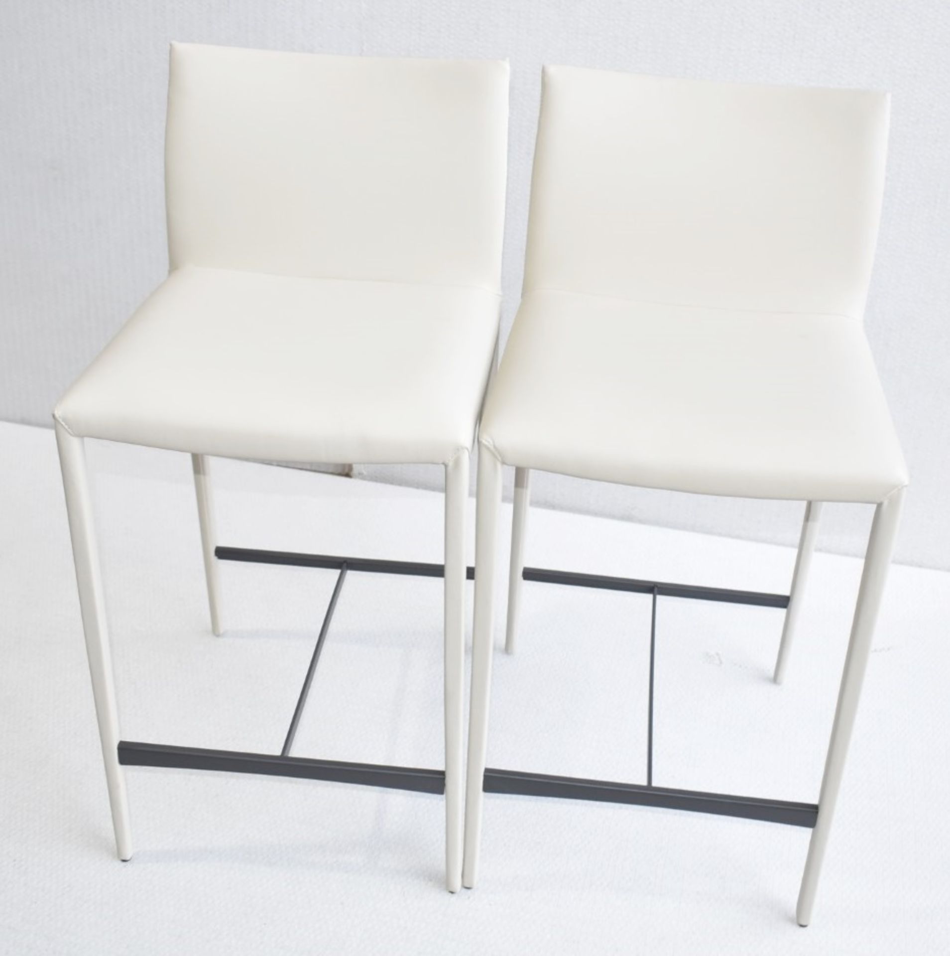 Pair of CATTELAN ITALIA 'Norma' Designer Fully Upholstered Stools in a Light Synthetic Leather - Image 6 of 9