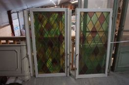 Lot (4) of windows with stained glass-H140x72