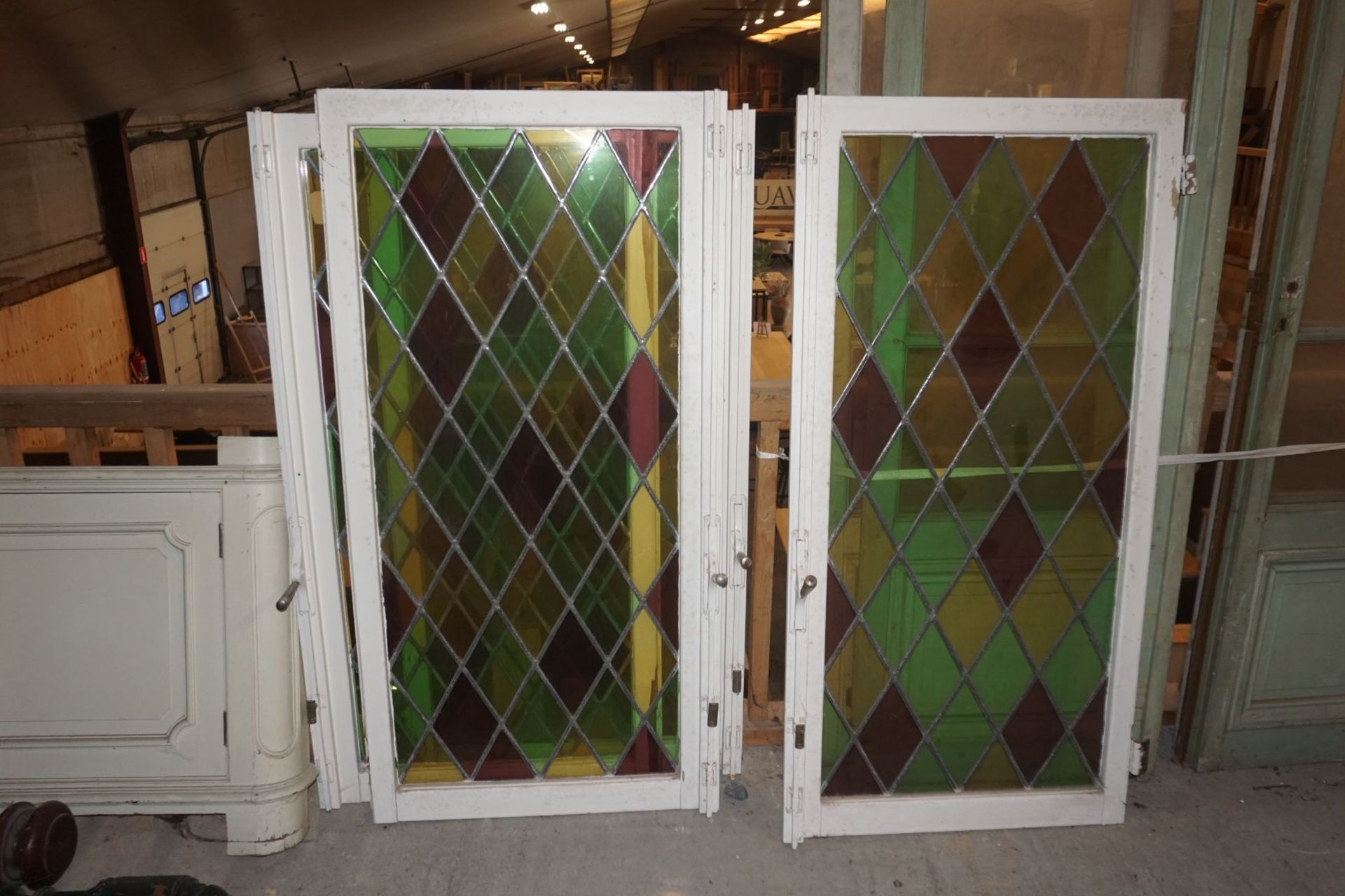 Lot (4) of windows with stained glass-H140x72 - Image 2 of 2