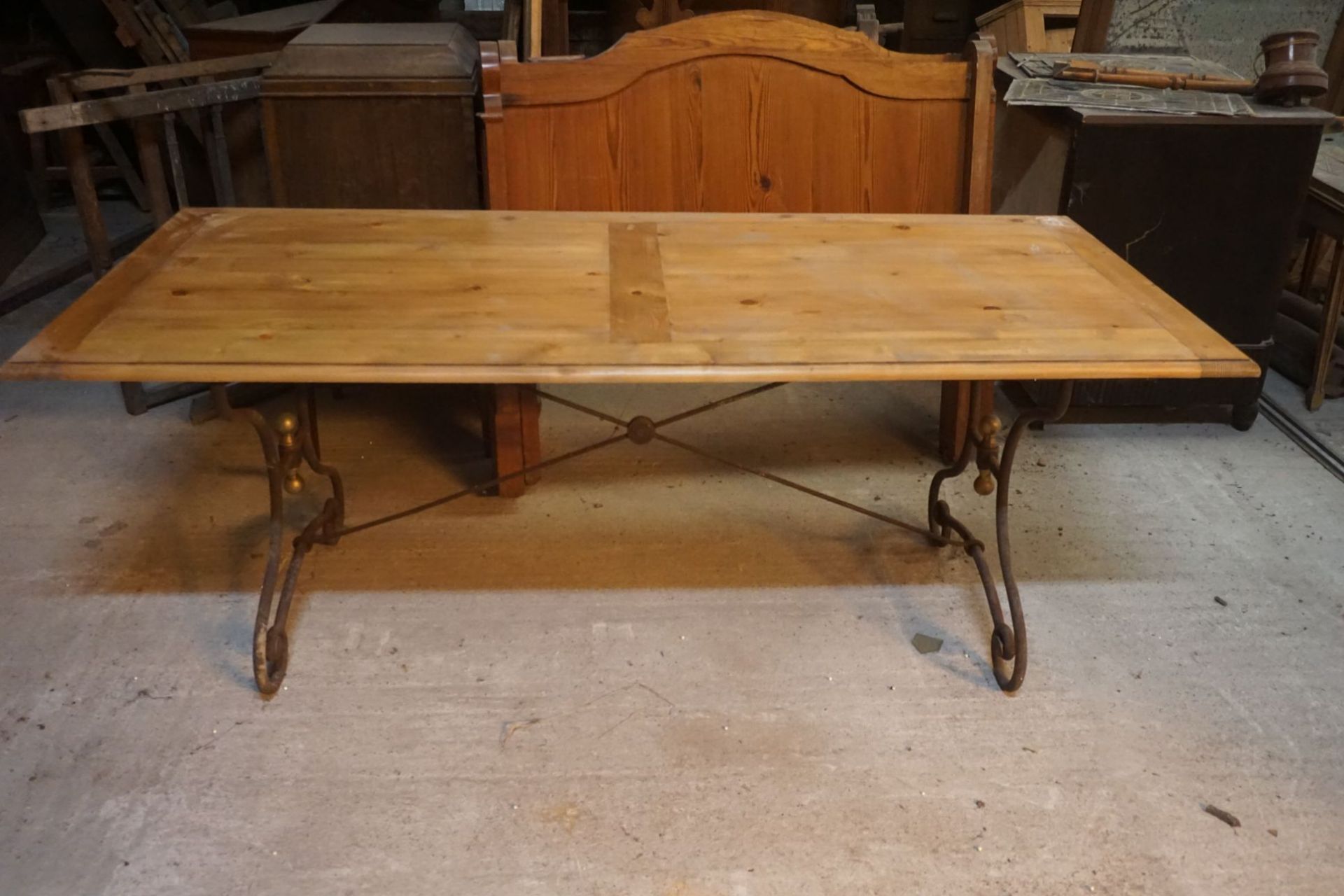 Pine/wrought iron table-H73x200x90