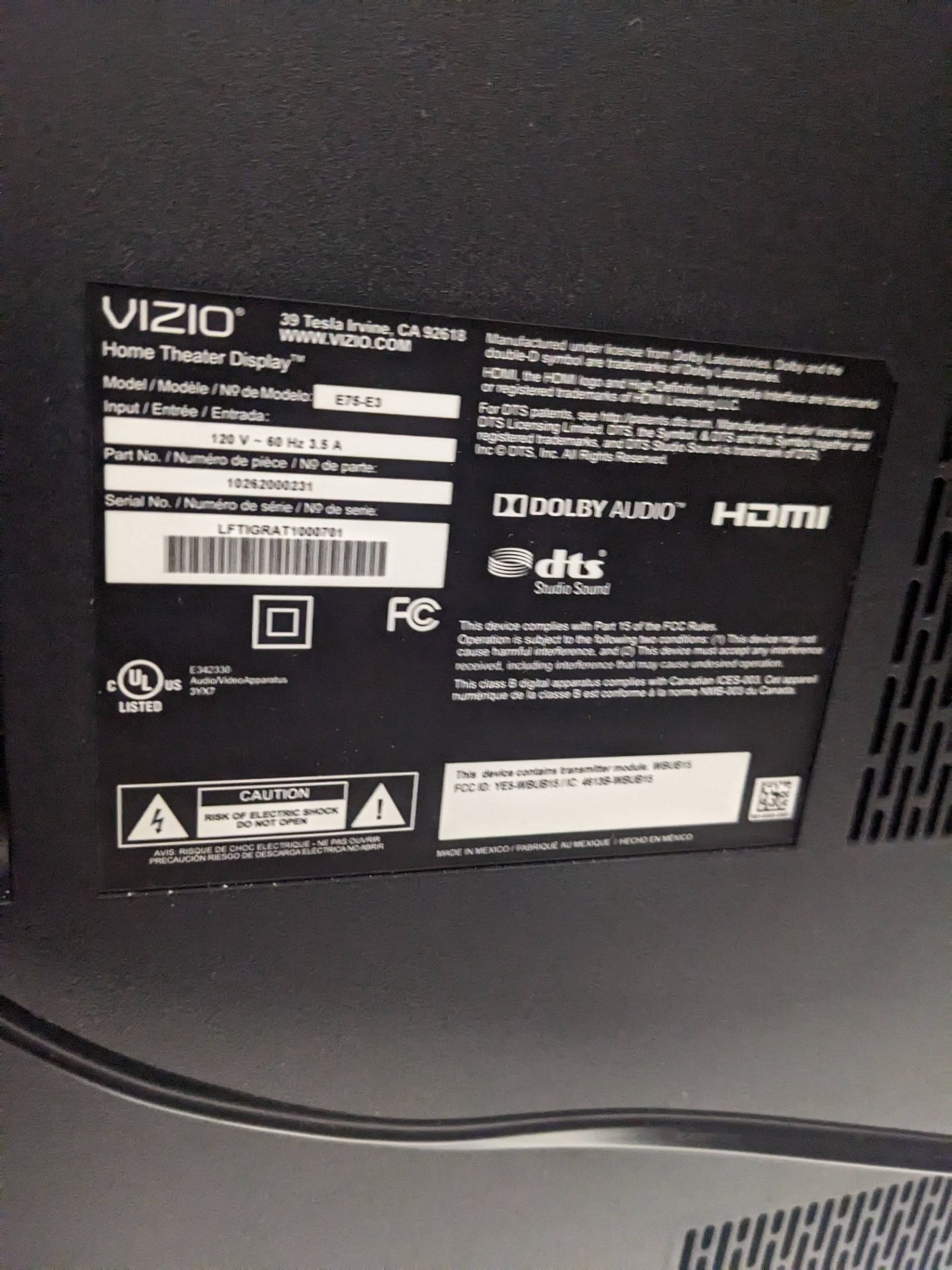 Vizio E75-E3 75" Flat Screen Television - Image 2 of 2