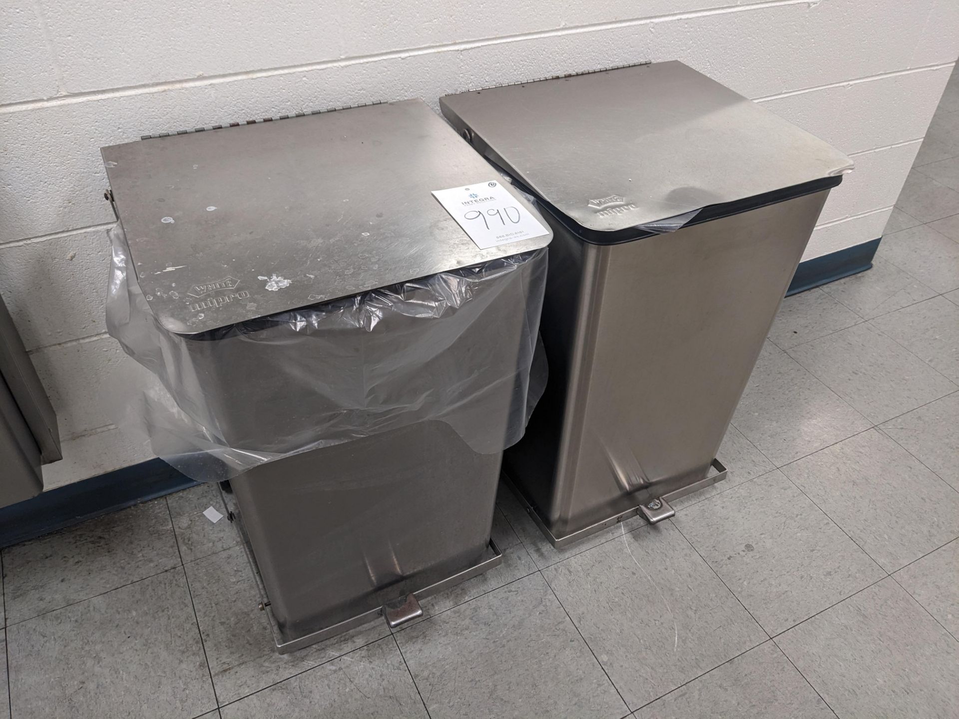 Lot of (2) White Mi-Pro Stainless Steel Foot Pedal Trash Bins