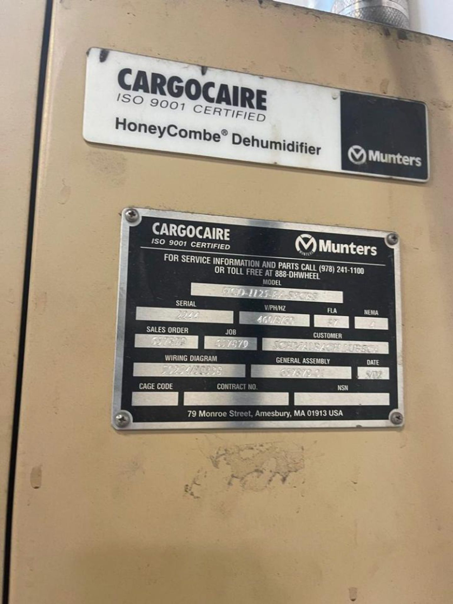 Munters Cargocaire HCD-1125-EA-SFCBS HoneyCombe Dehumidifier - Image 3 of 4