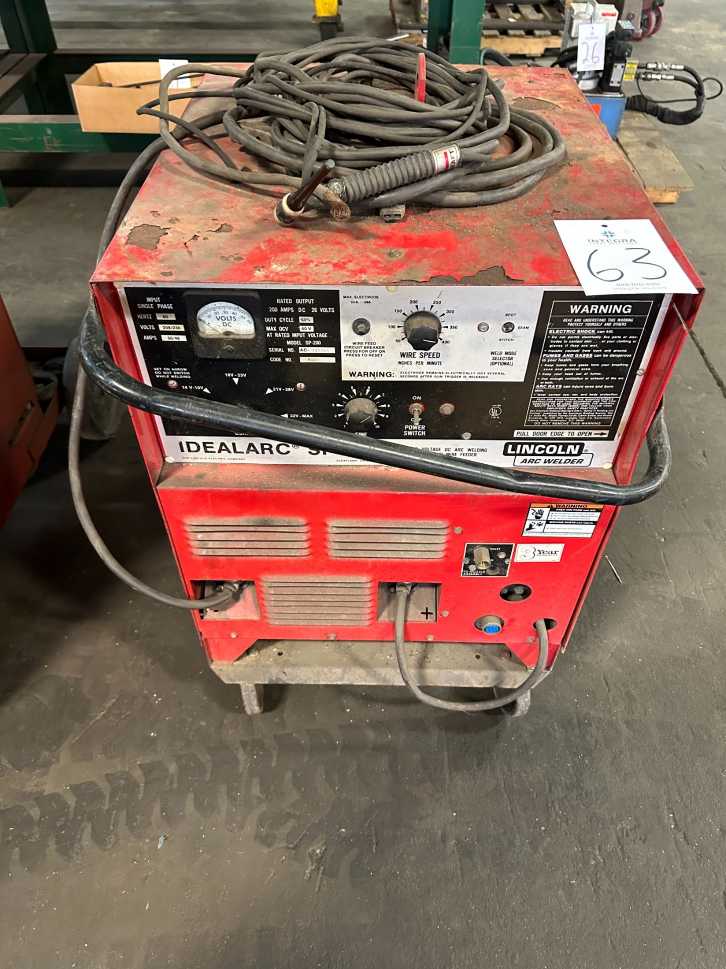 Lincoln Idealarc SP-200, 200-Amp Welding Power Supply, S/N AC-715168