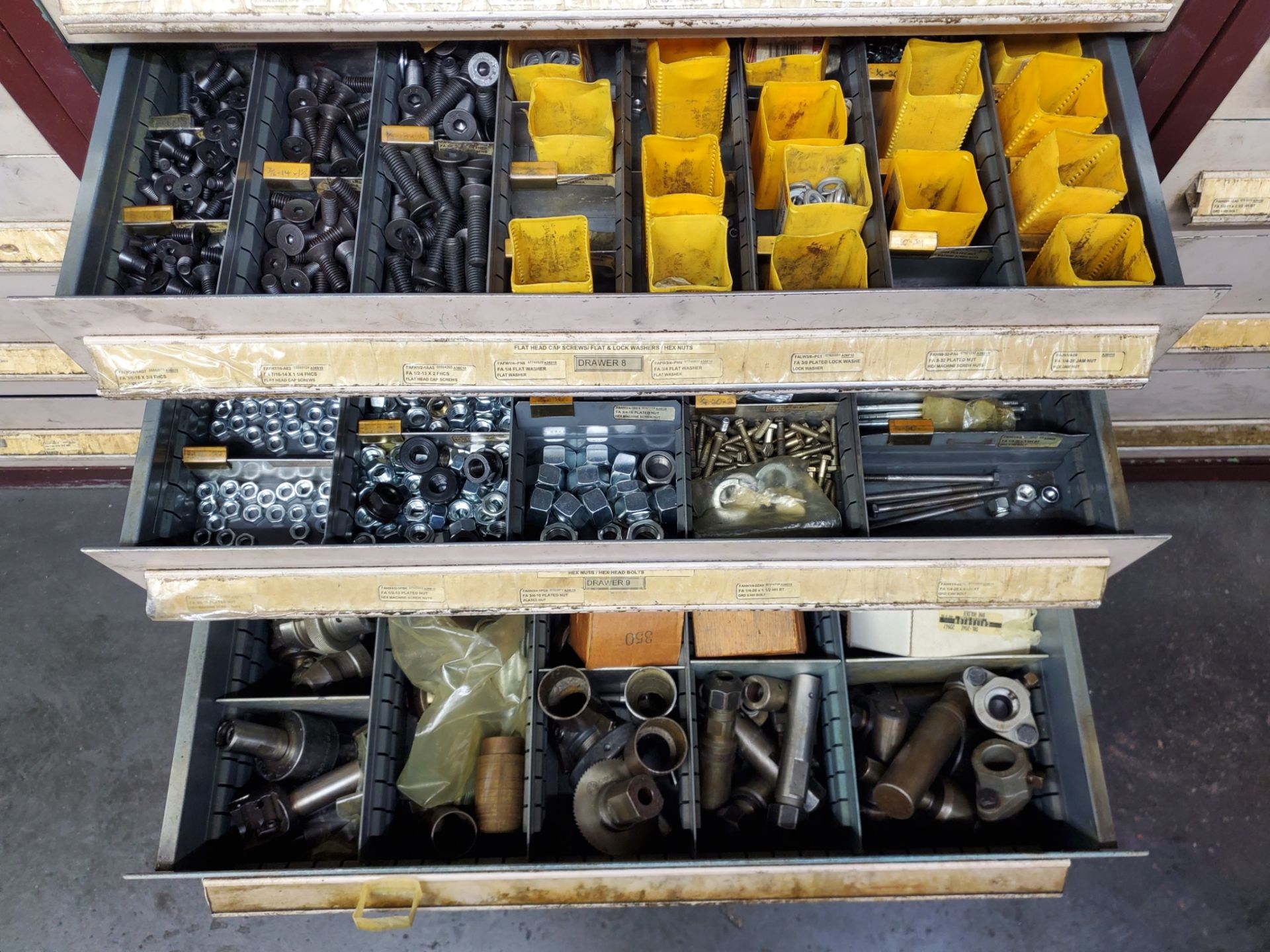 Contents Only of (9) Cabinets and (8) Parts Bins Above with Assorted Tooling, Spare Parts, Nuts & Bo - Image 2 of 6