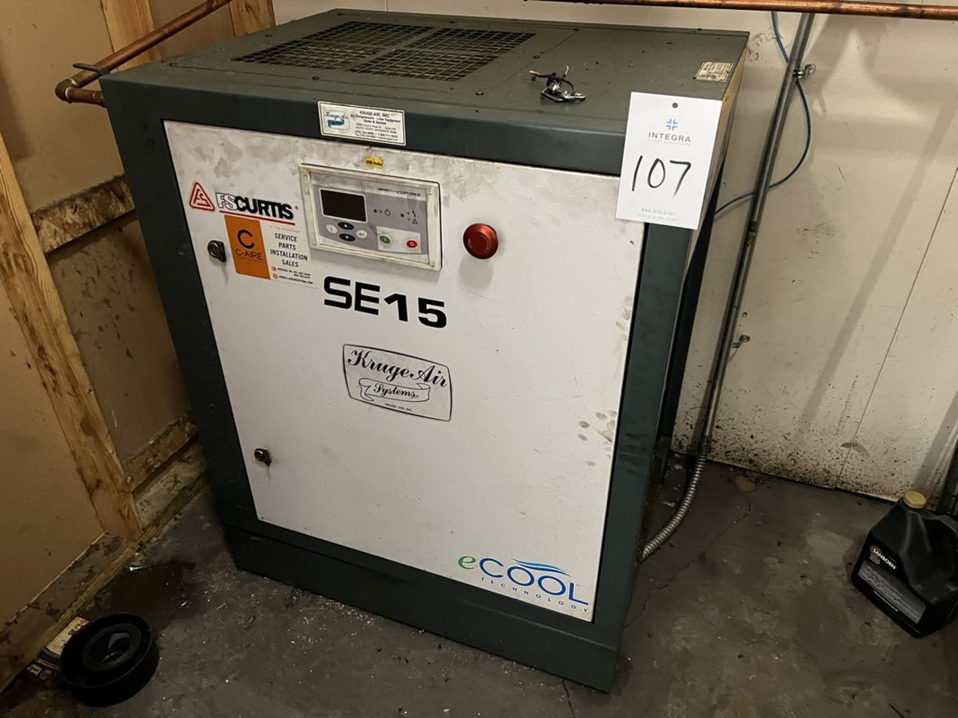 Kruge Air SE-15 15 hp Rotary Screw Air Compressor - NOT IN SERIVCE