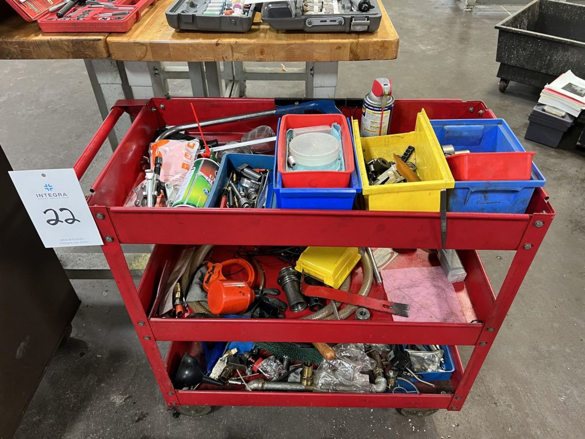 3-Shelf Metal Rolling Shop Cart with Contents