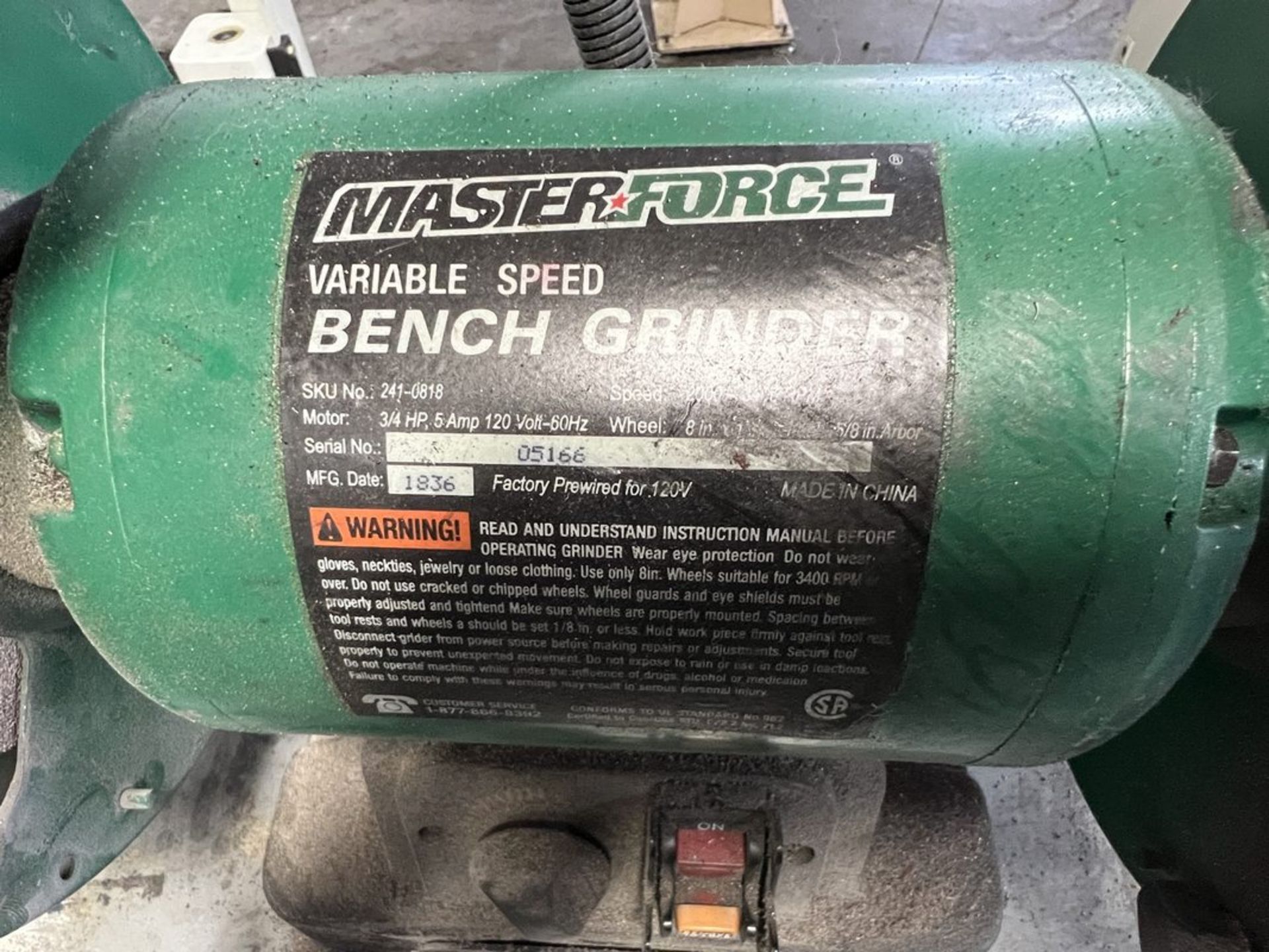 Masterforce 8" Double-Ended Bench Grinder, S/N 05166 - Image 2 of 2