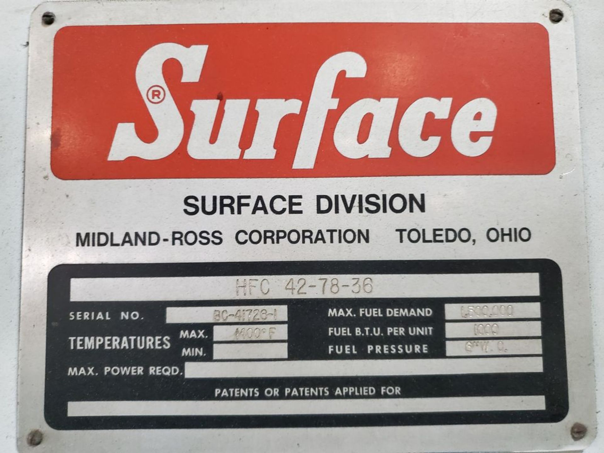 Allcase/Surface HFC 42-78-36 Combustion Draw Furnace - Image 6 of 6