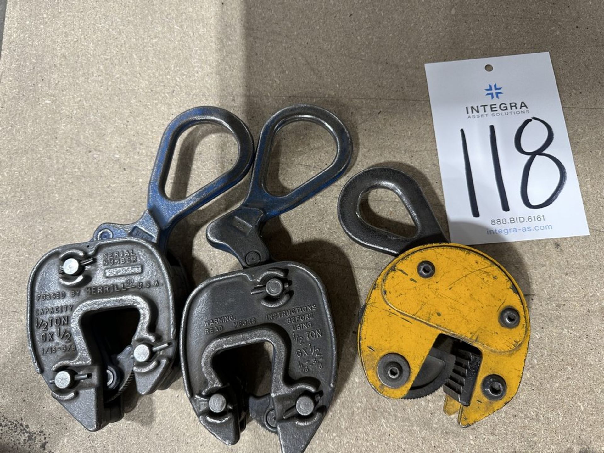 Lot of (3) Assorted Lifting Clamps with 1/2 Ton Capacity