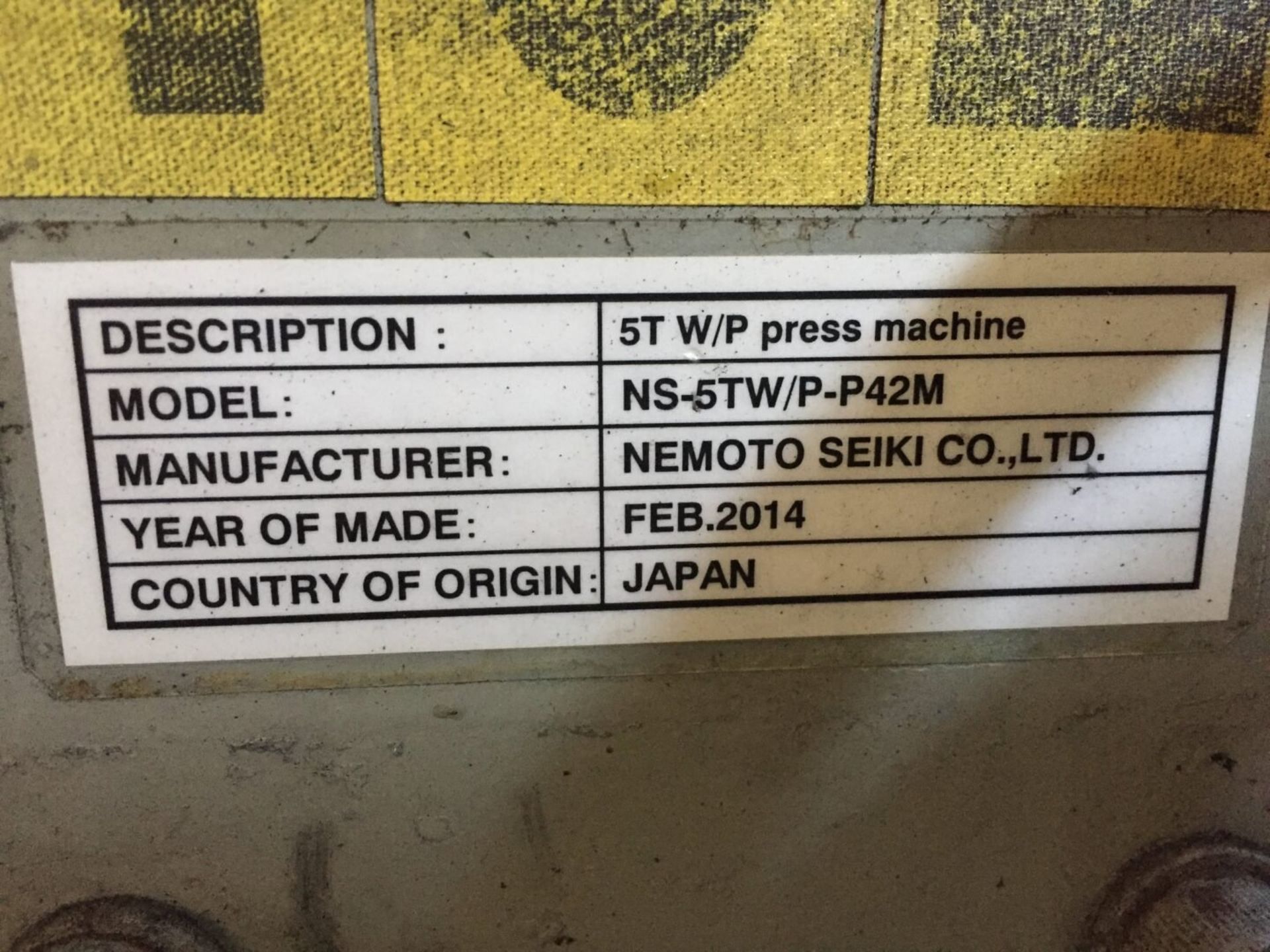 Nemoto Seiki Co. NS-5TW/P-P42M Press - Image 6 of 10