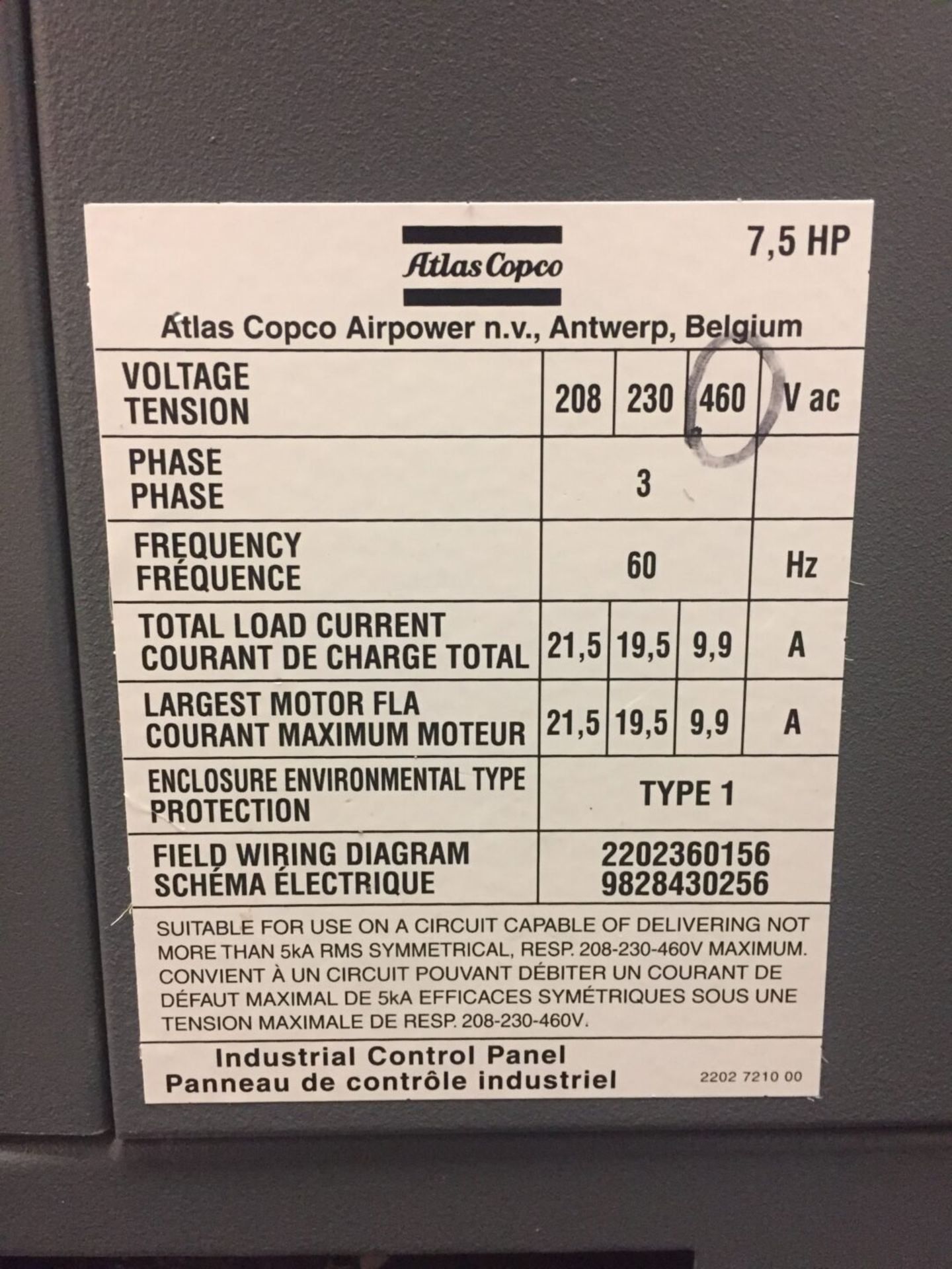 Atlas Copco GX5-FF 7.5 hp Rotary Screw Air Compressor, S/N AII654842 - Image 5 of 11
