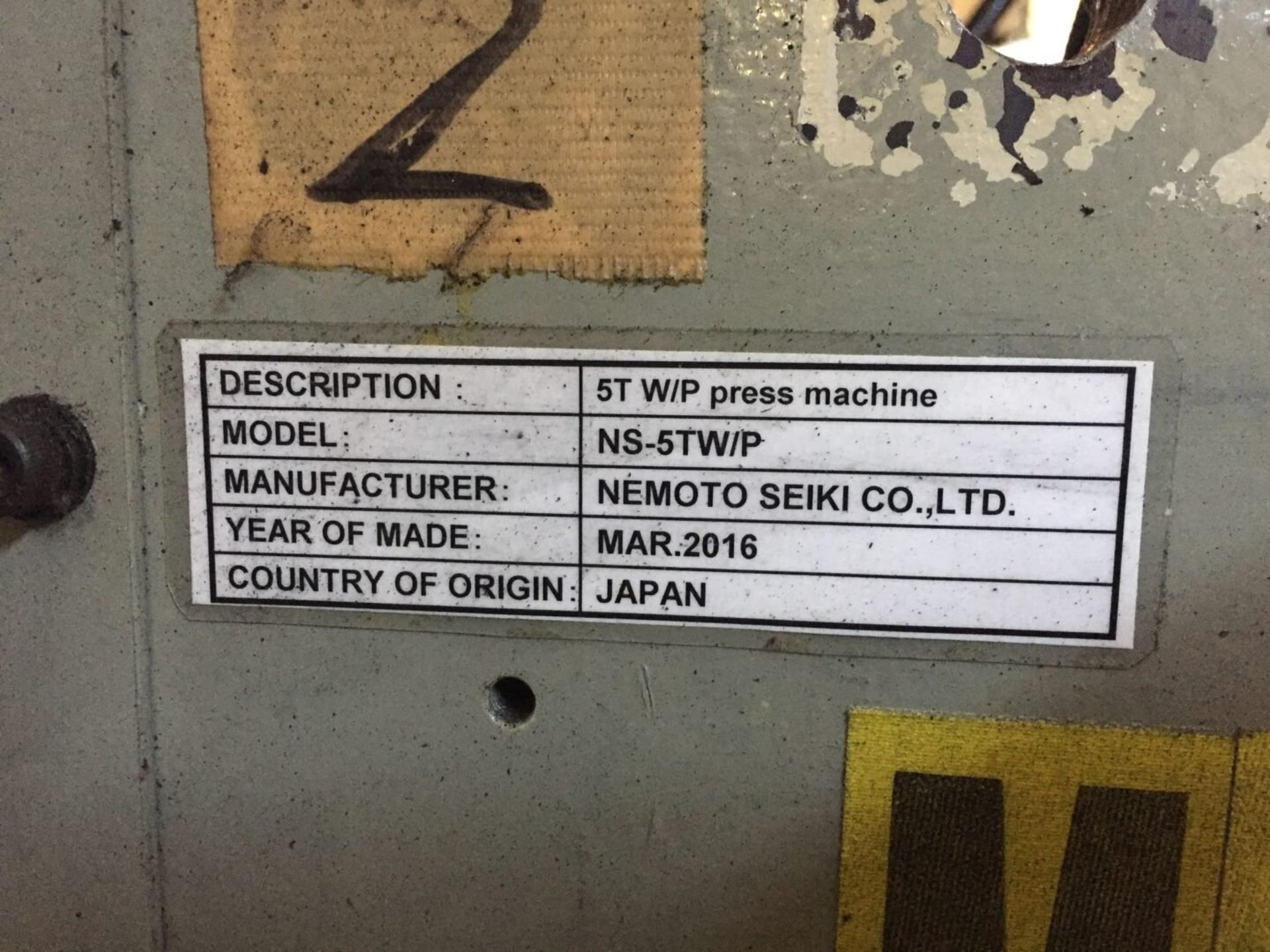 Nemoto Seiki Co. NS-5TW/P Press - Image 10 of 10