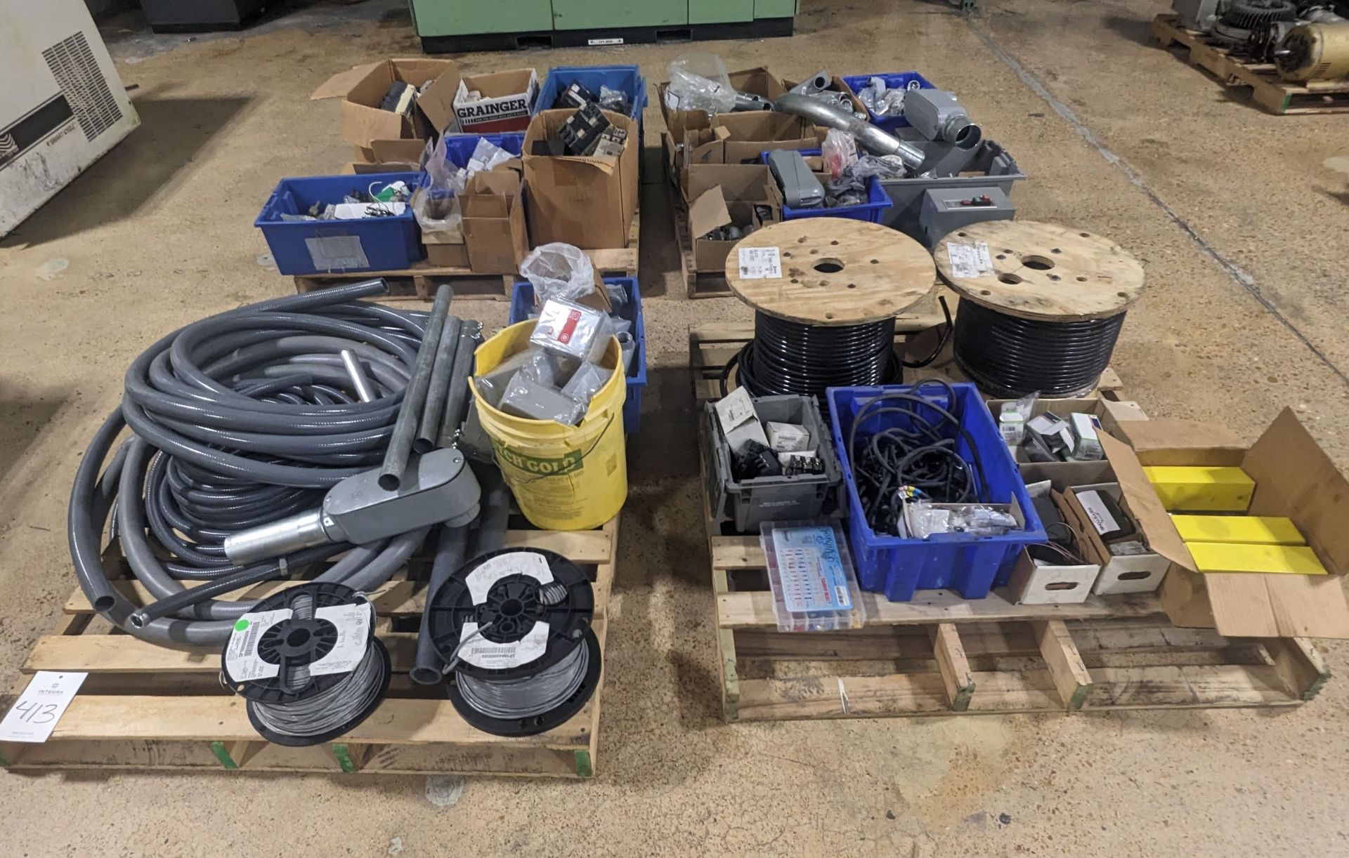 Lot of (4) Pallets of Assorted Electrical Parts and Supplies