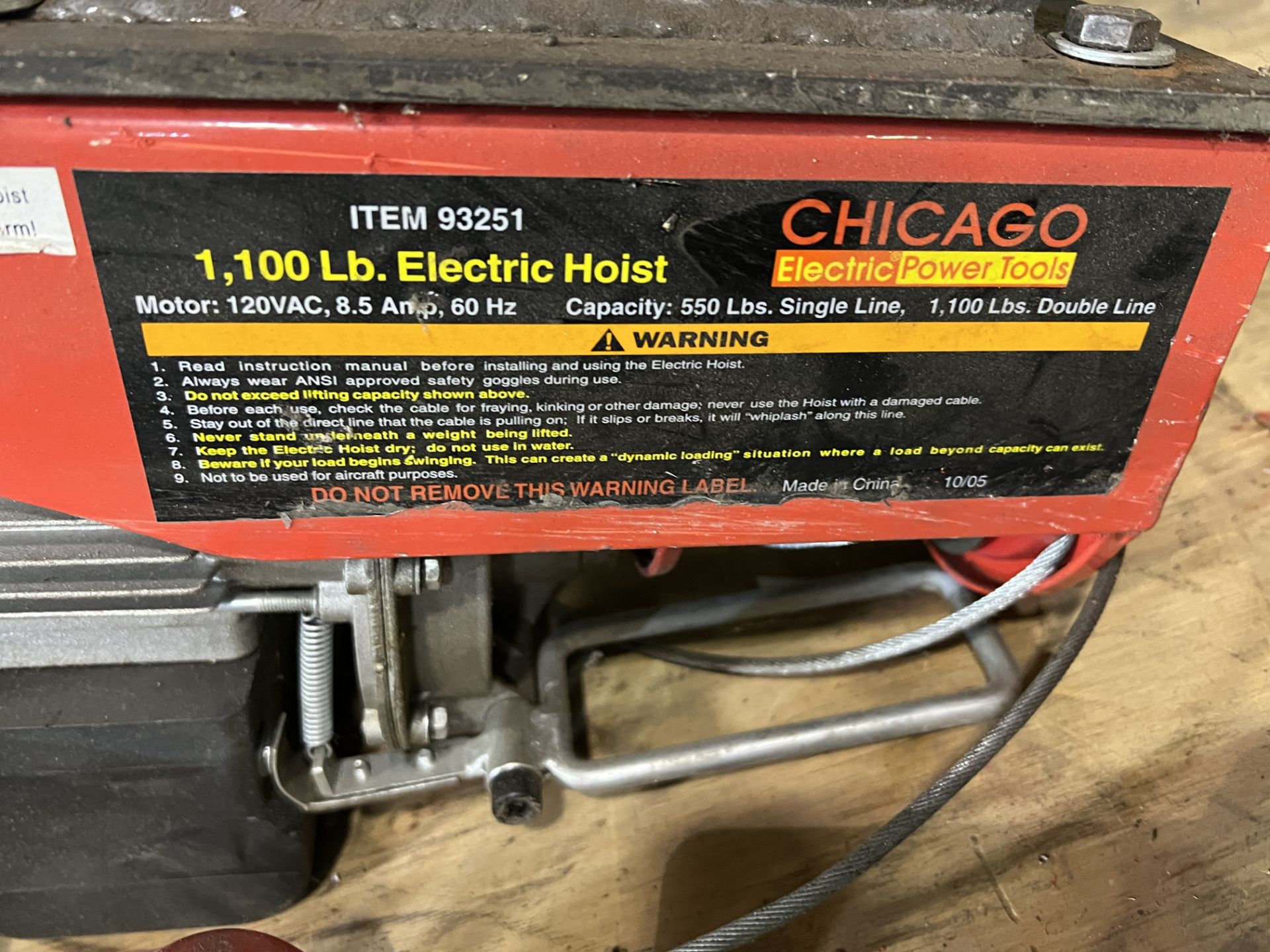 Chicago Electric 1,100 Lb. Electric Hoist - Image 2 of 3