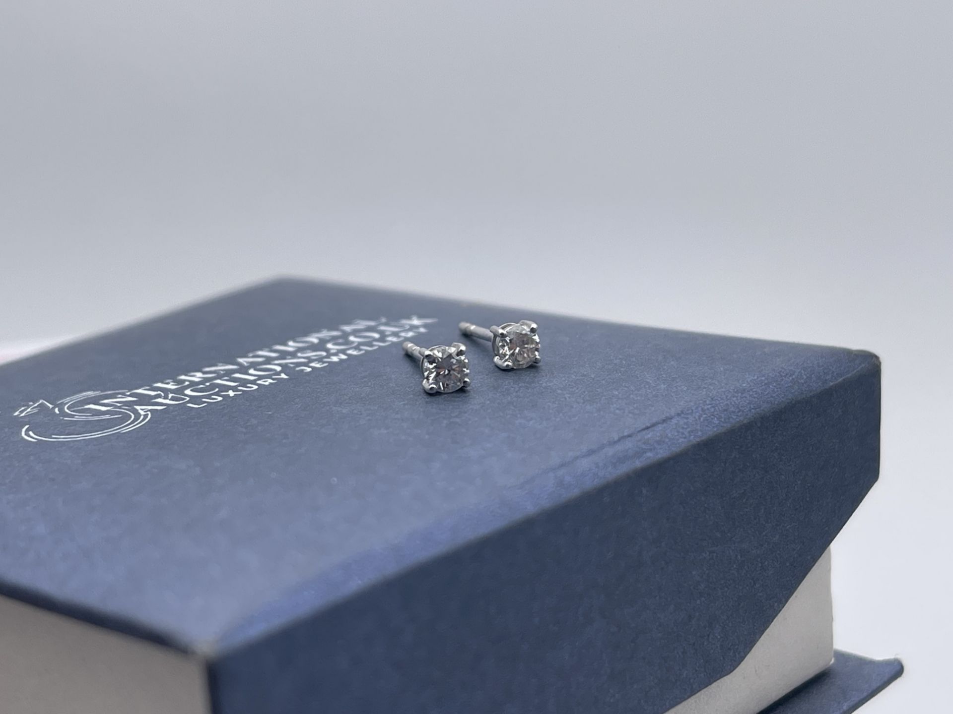 RRP-£995.00 18CT WHITE GOLD ROUND BRILLIANT CUT DIAMOND SOLITAIRE EARRINGS, TOTAL CARAT WEIGHT- 0.30 - Image 2 of 2